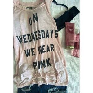 MEAN GIRLS wednesdays we wear PINK workout tshirt muscle tank top cutoff L NWOT